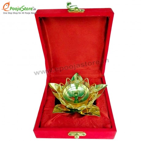 Lotus Crystal Diya with Velvet Box